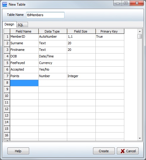 Create New Access Table