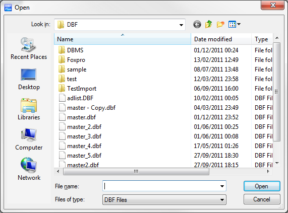 DBF Open Dialog