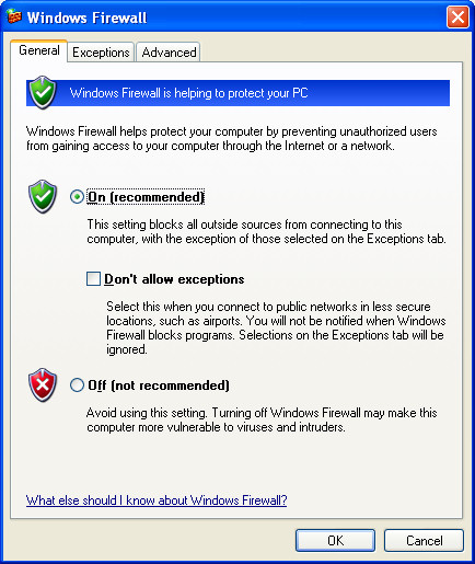 Disable the Windows XP firewall