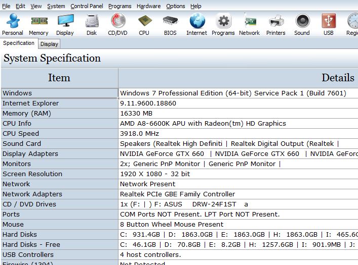 System Spec 3.09 user interface.