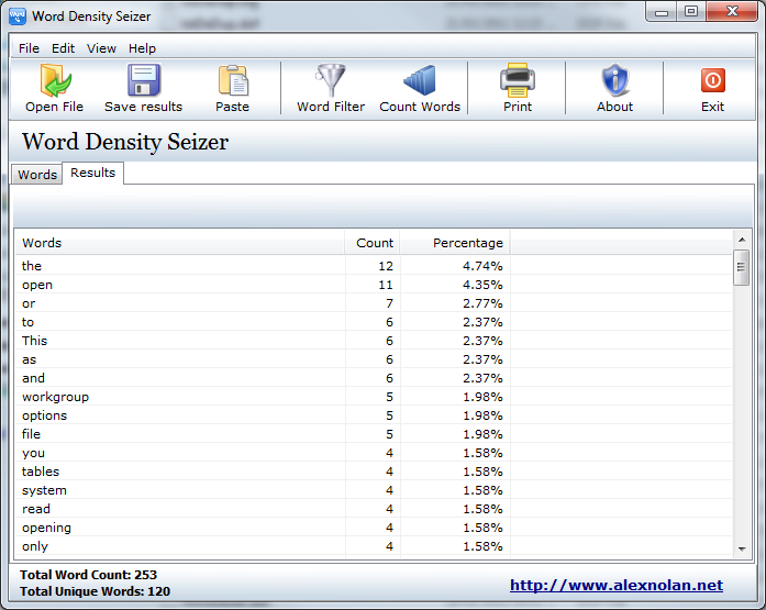 Word Density Seizer - Screenshot