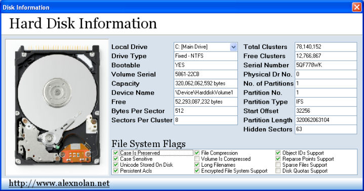 Details Hard Disk Information in Drive Manager