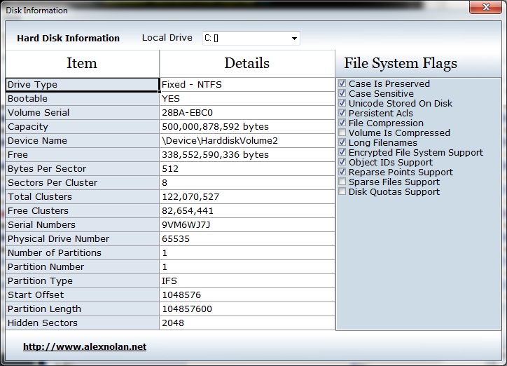 Details Hard Disk Information in Drive Manager