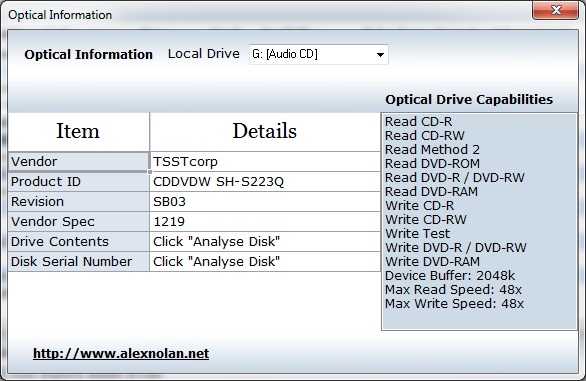 Optical drive information
