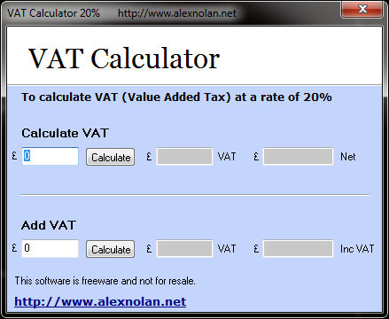 VAT Calculator for 20% VAT Rate