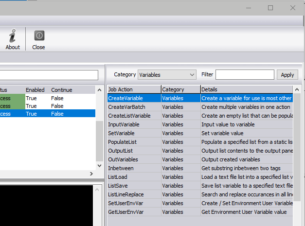 TaskSculpta's variable actions